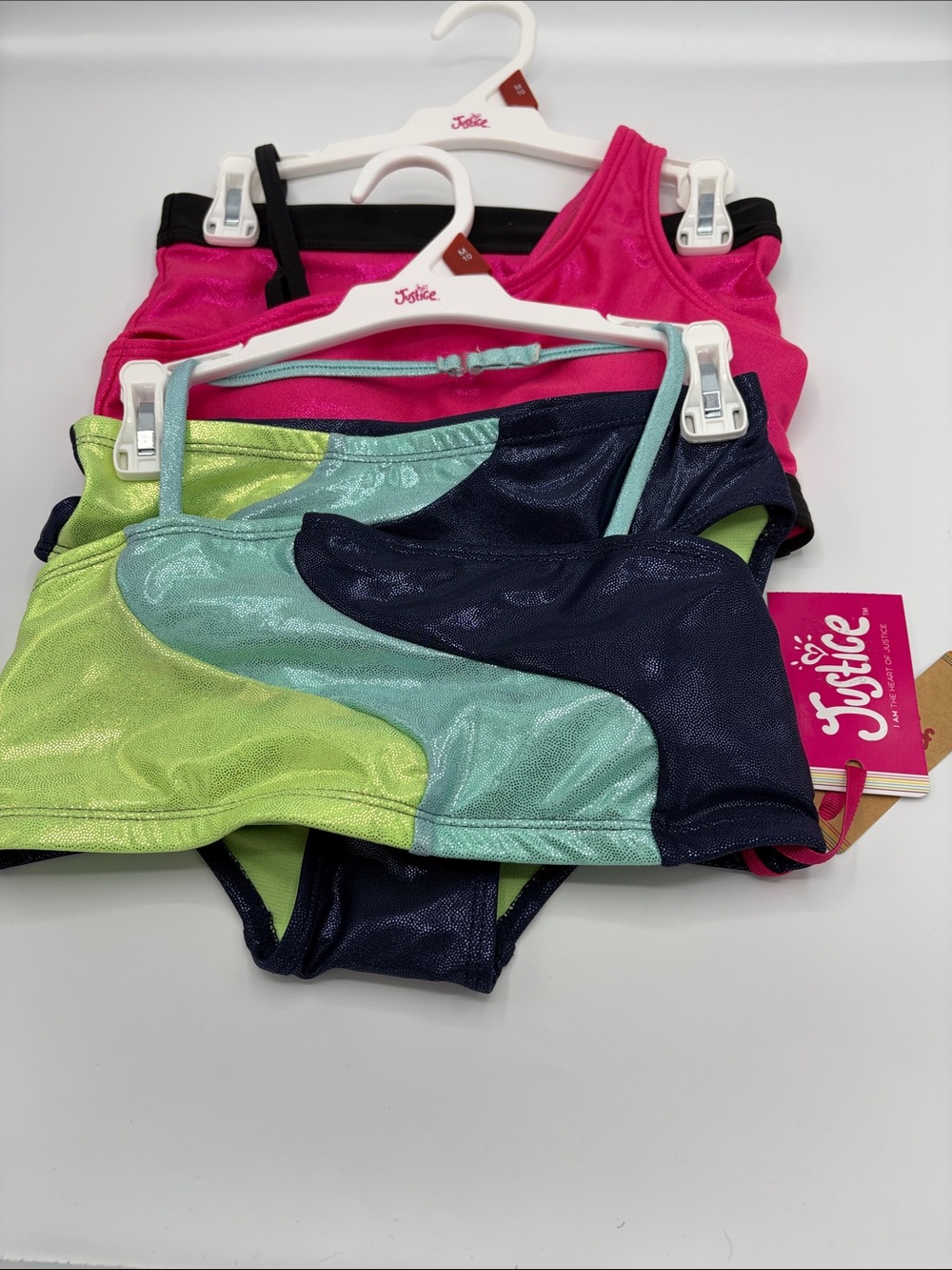 (2)✨Justice✨Girls' Colorblock Tankini Set - Pink, Lime, Aqua, Navy